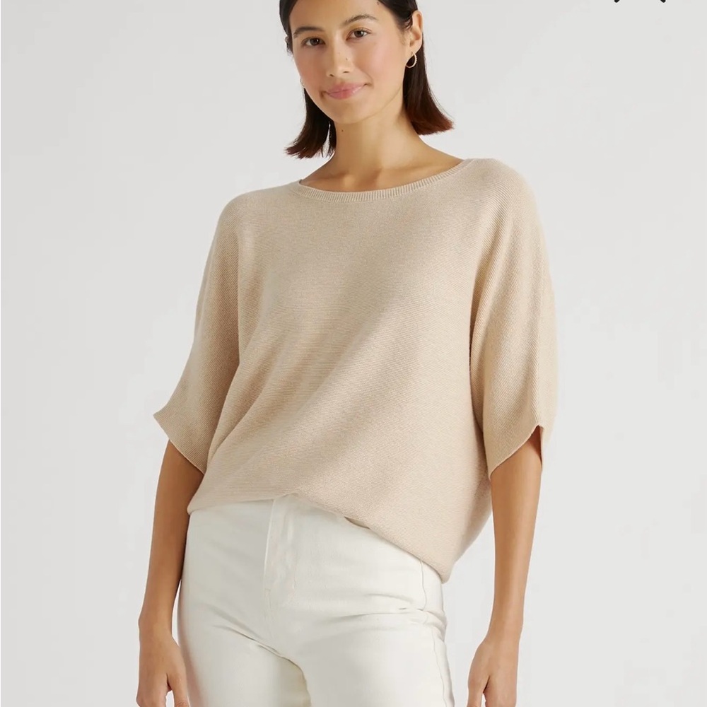 Quince Lightweight Cotton Cashmere Link-Stitch Dolman Sweater
